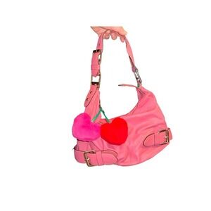 VTG Y2K Franco‎ Sarto pink  100% Genuine Leather Shoulder hobo bag buckle accent